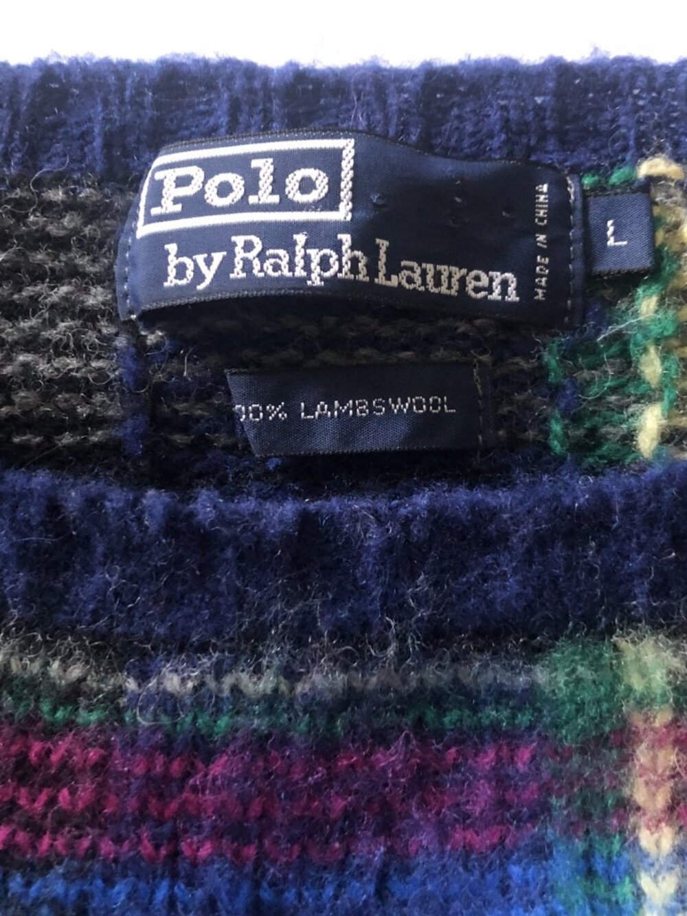 POLO RALPH LAUREN 100% Lambswool Tartan Plaid Crewneck Preppy Sweater Men's L